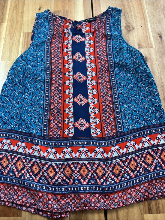 Anne Carson Tops - Anne Carson XS Boho Sleeveless Floral Border Print Tank Top Navy Orange